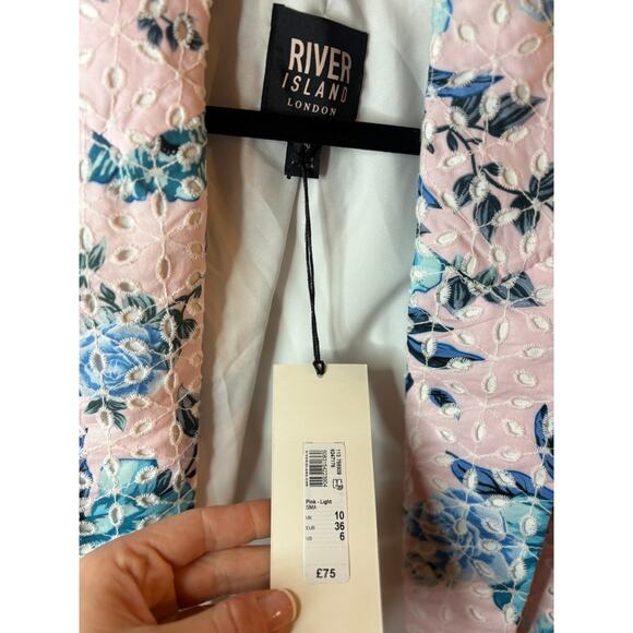 River Island Women's Pink Floral Broderie Detail Notch Blazer Size 6 NEW - Picture 4 of 6